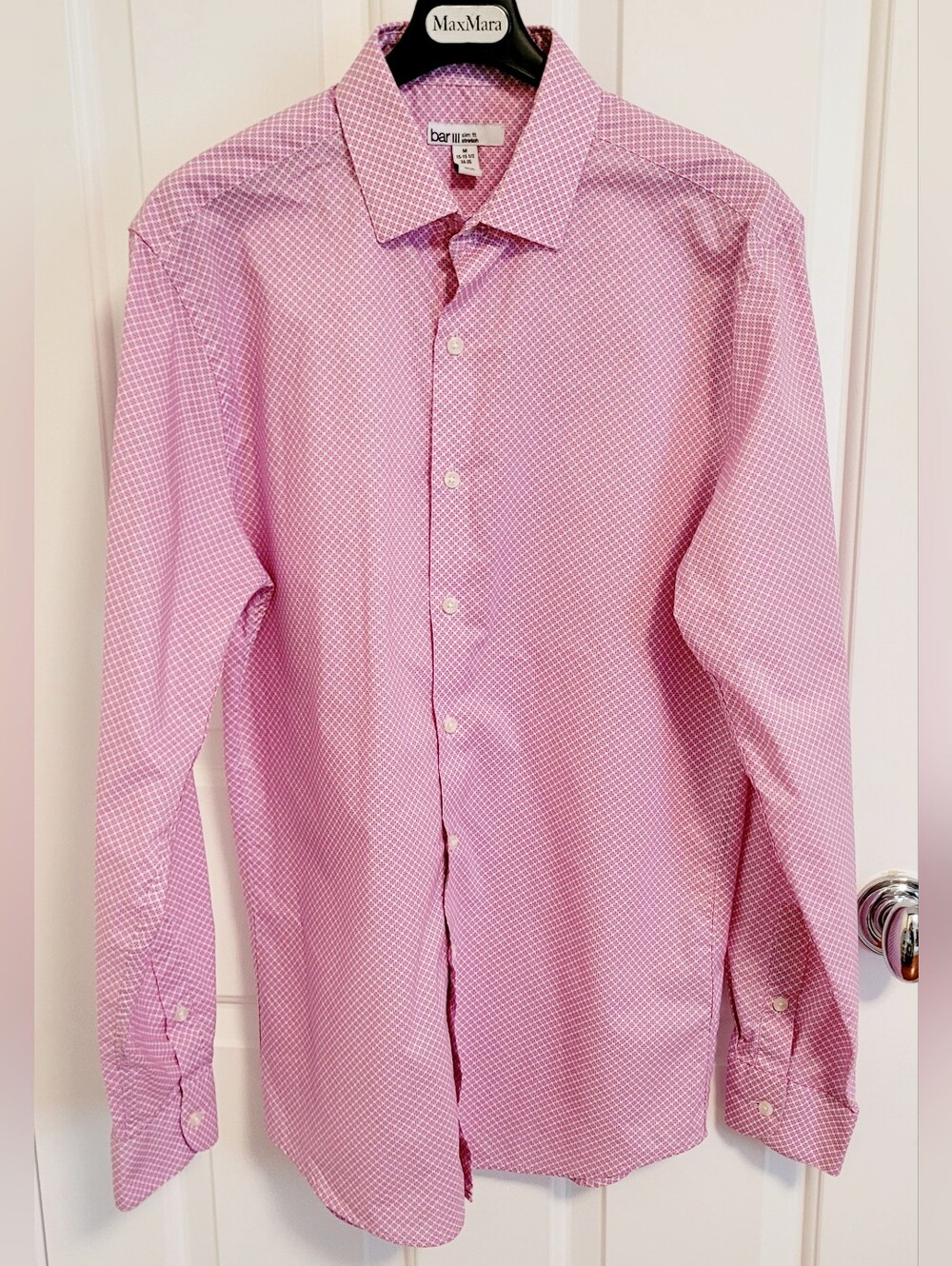 Bar III mens slimfit stretch dress shirt M 15 34/35 pink floral dobby Print